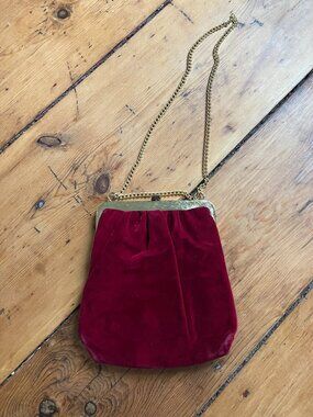 vintage red velvet purse/clutch with brass accents